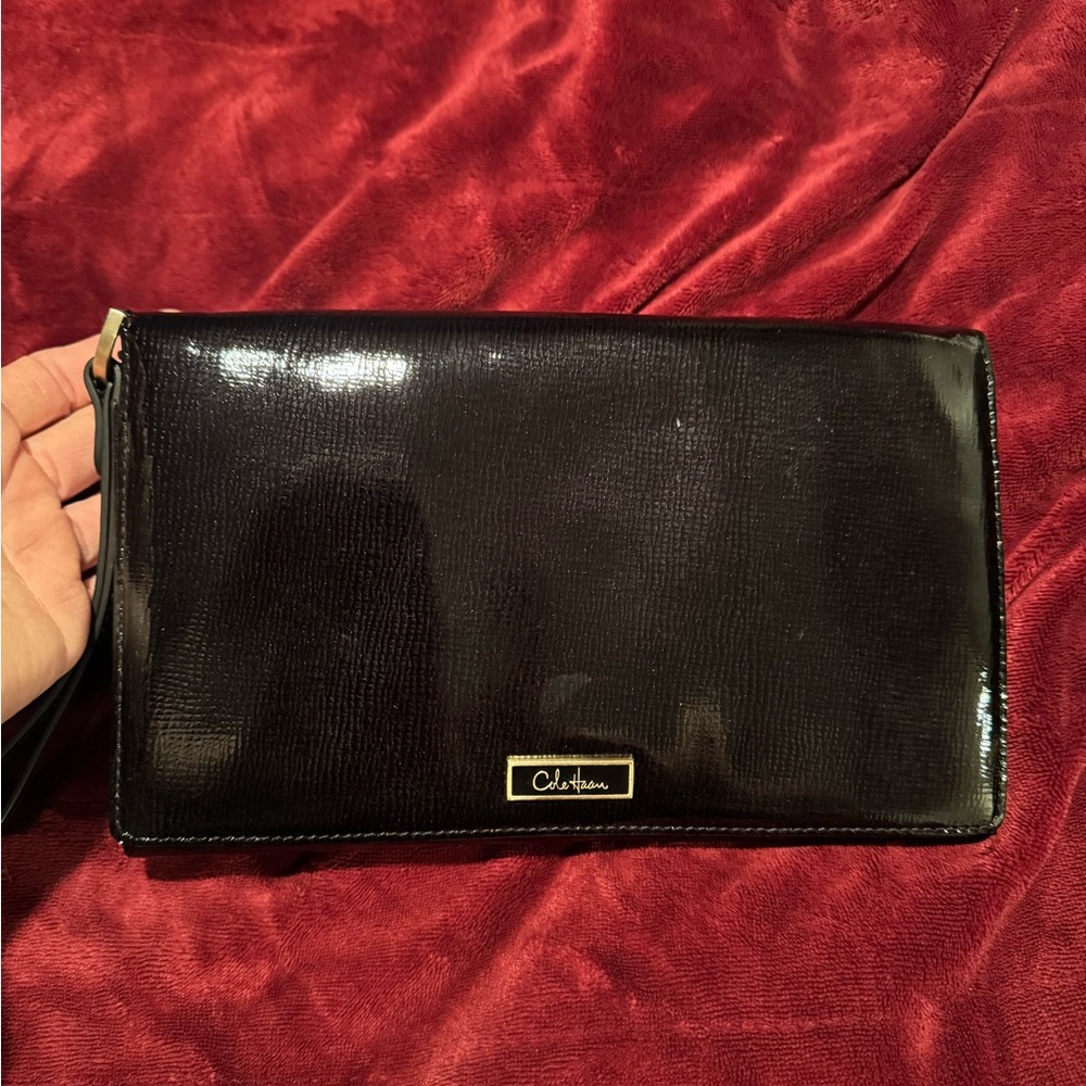 Cole Haan Charming Charlie Glossy Black Clutch 9.5x6 inches